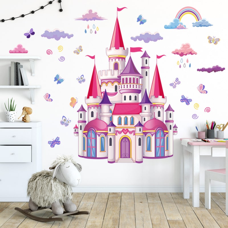 Prinsesse wallsticker med et flot slot i lyserøde og lilla nuancer. 100x76cm. Prinsesse wallsticker med et flot slot i lyserøde og lilla nuancer. 100x76cm. - Image 5