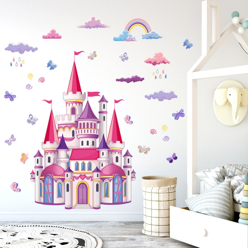 Prinsesse wallsticker med et flot slot i lyserøde og lilla nuancer. 100x76cm. Prinsesse wallsticker med et flot slot i lyserøde og lilla nuancer. 100x76cm. - Image 3