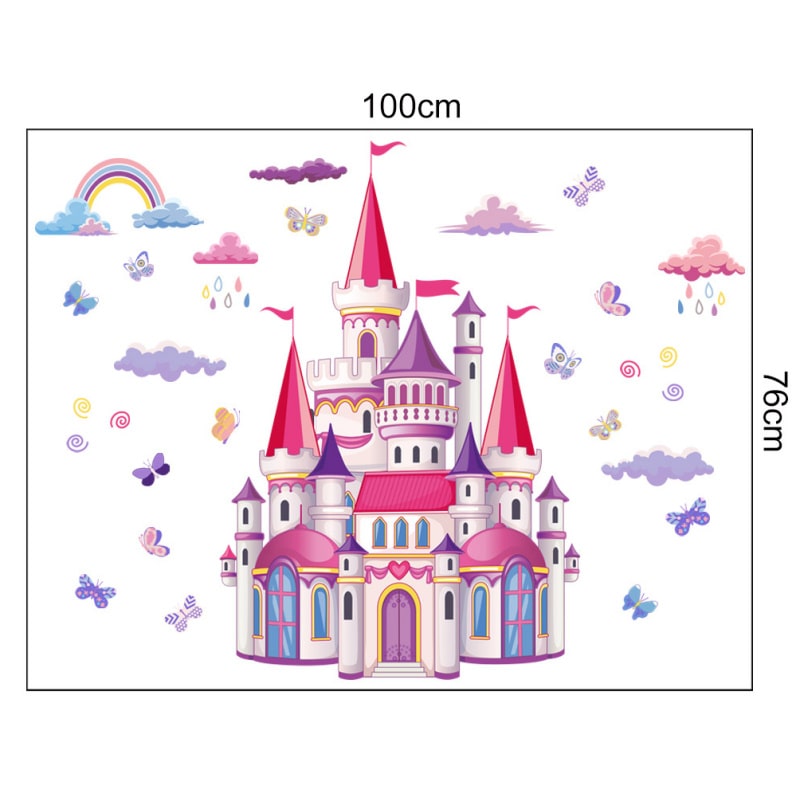 Prinsesse wallsticker med et flot slot i lyserøde og lilla nuancer. 100x76cm. Prinsesse wallsticker med et flot slot i lyserøde og lilla nuancer. 100x76cm. - Image 7