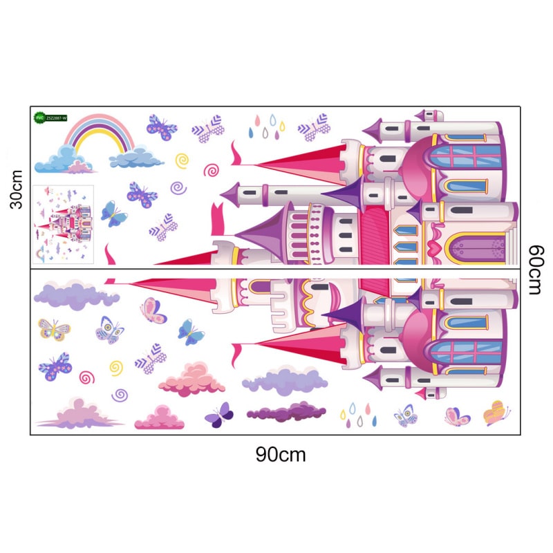 Prinsesse wallsticker med et flot slot i lyserøde og lilla nuancer. 100x76cm. Prinsesse wallsticker med et flot slot i lyserøde og lilla nuancer. 100x76cm. - Image 8