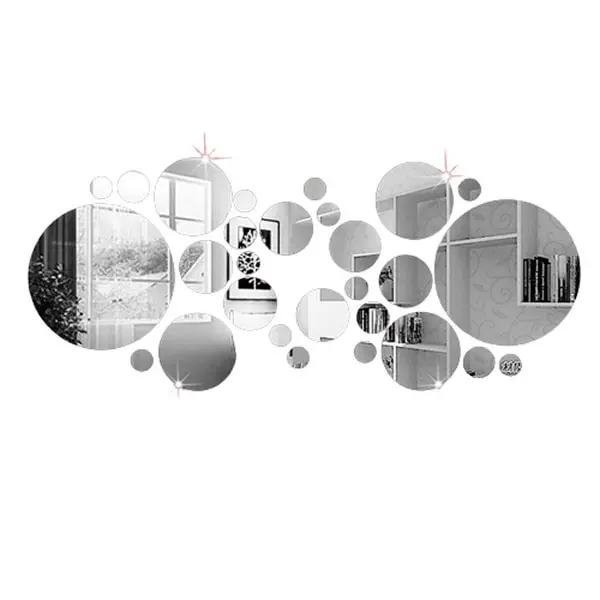 Runde spejle i forskellige størrelser. Selvklæbende akryl spejl klistermærker. 28 stk.