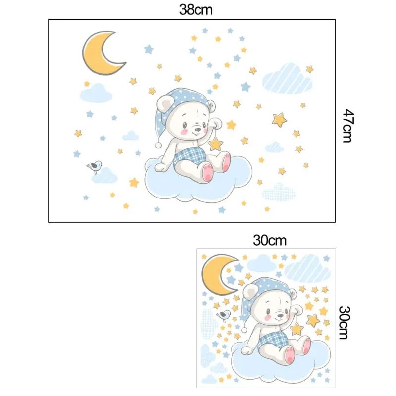 Sød selvlysende wallsticker med en lille bamse der sidder på en sky, omgivet af masser af stjerner. Sød selvlysende wallsticker med en lille bamse der sidder på en sky, omgivet af masser af stjerner. - Image 7