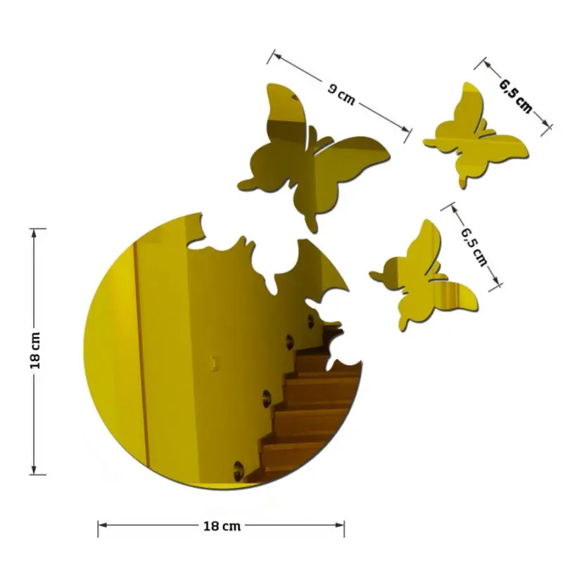 Spejl med sommerfugle der har løsrevet sig. Selvklæbende spejl klistermærker. Guld. Spejl med sommerfugle der har løsrevet sig. Selvklæbende spejl klistermærker. Guld. - Image 3