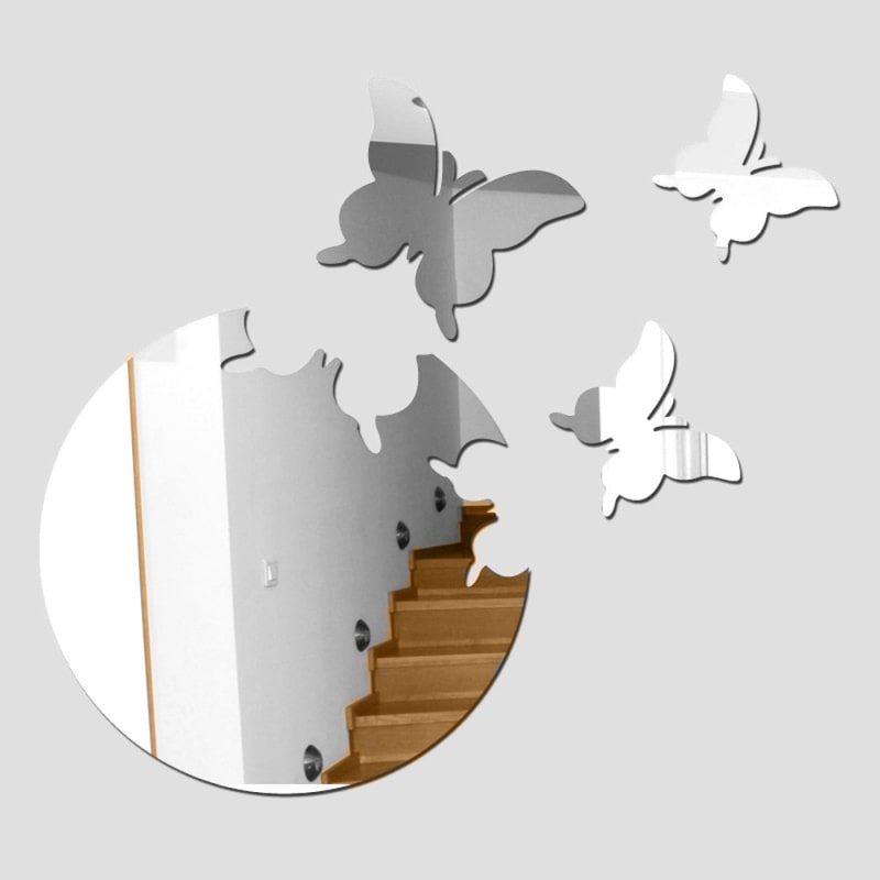 Spejl med sommerfugle der har løsrevet sig. Selvklæbende spejl klistermærker. Silver. Spejl med sommerfugle der har løsrevet sig. Selvklæbende spejl klistermærker. Silver. - Image 3