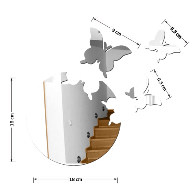 Spejl med sommerfugle der har løsrevet sig. Selvklæbende spejl klistermærker. Silver. Spejl med sommerfugle der har løsrevet sig. Selvklæbende spejl klistermærker. Silver. - Image 6