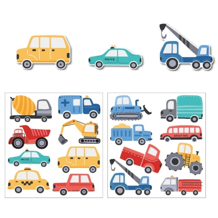 Transportmiddel wallsticker med Biler, Politibiler, Ambulancer, Brandbiler, Traktorer, Lastbiler mm (48 stk) Transportmiddel wallsticker med Biler, Traktorer mm (48 stk)