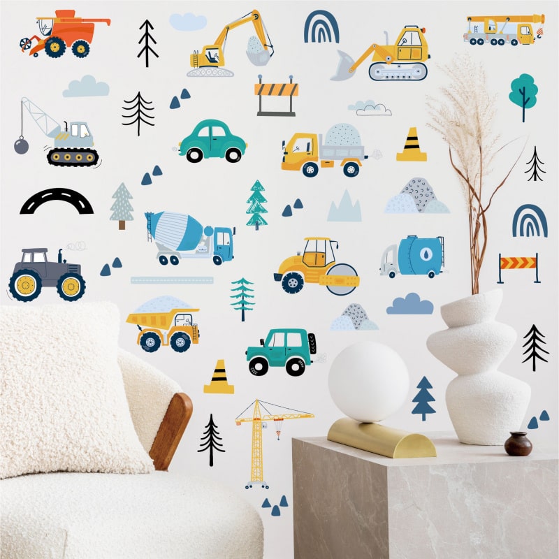 Flot wallsticker med transportmidler såsom Gravkøer, Traktorer, Kranbiler, Lastbiler, Kraner mm (90 stk) Flot wallsticker med transportmidler såsom Gravkøer, Traktorer, Kranbiler, Lastbiler, Kraner mm (90 stk) - Image 2