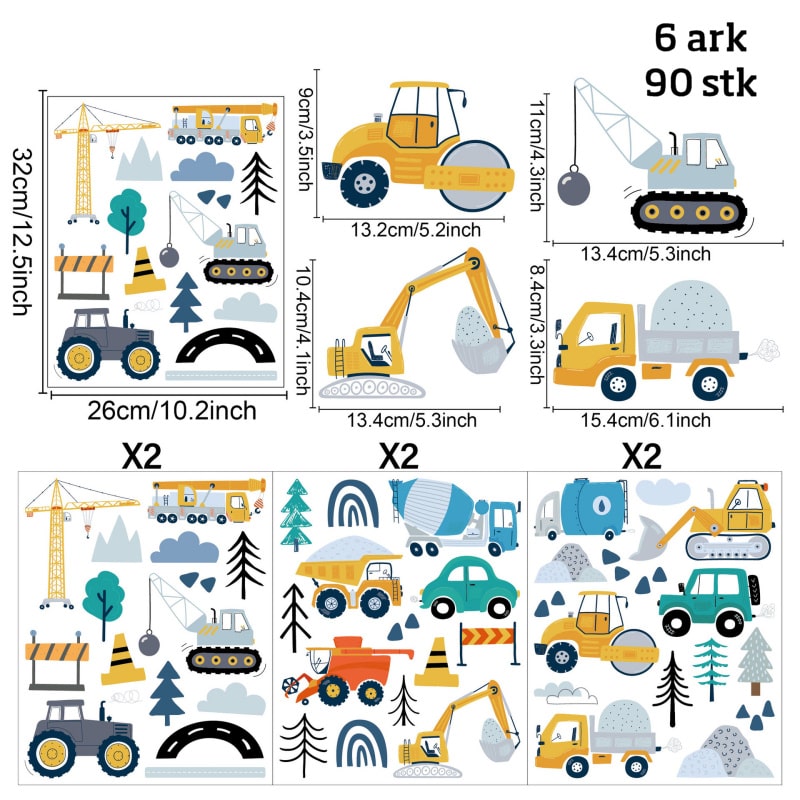 Flot wallsticker med transportmidler såsom Gravkøer, Traktorer, Kranbiler, Lastbiler, Kraner mm (90 stk) Flot wallsticker med transportmidler såsom Gravkøer, Traktorer, Kranbiler, Lastbiler, Kraner mm (90 stk) - Image 5