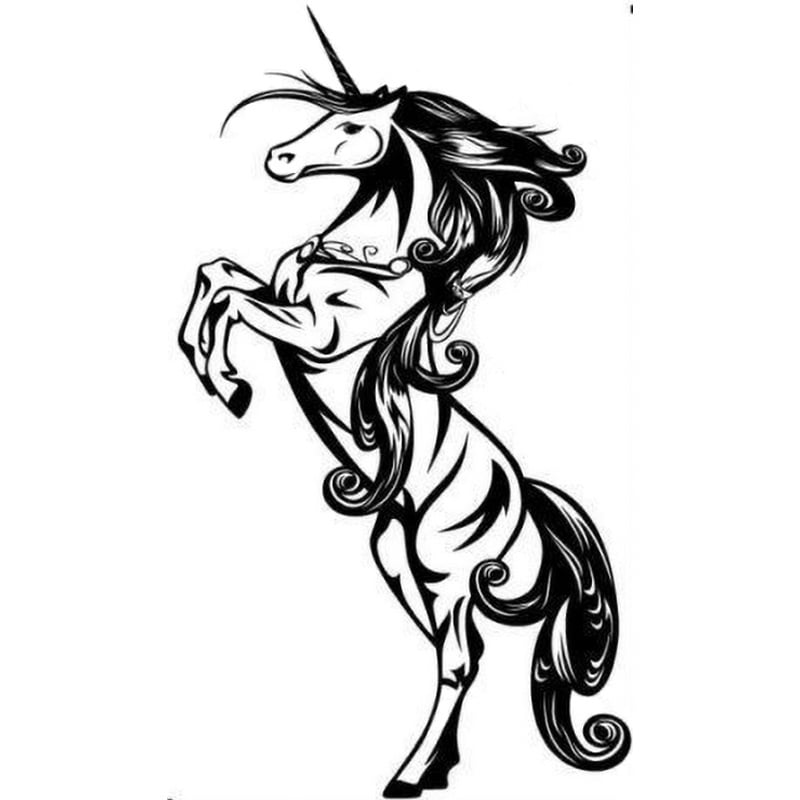 Enhjørning Wallsticker. Stor Stejlende Enhjørning. Sort. 97x55cm Enhjørning wallsticker i sort