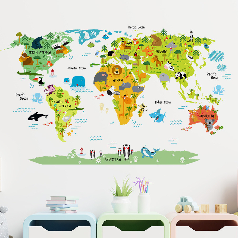 Farverig Verdenskort wallsticker. Flot verdenskort for børn Farverig Verdenskort wallsticker. Flot verdenskort for børn - Image 4