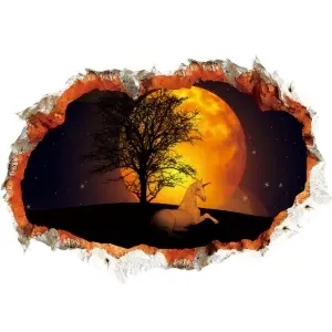 Enhjørning Wallsticker. Enhjørning foran en smuk solnedgang.