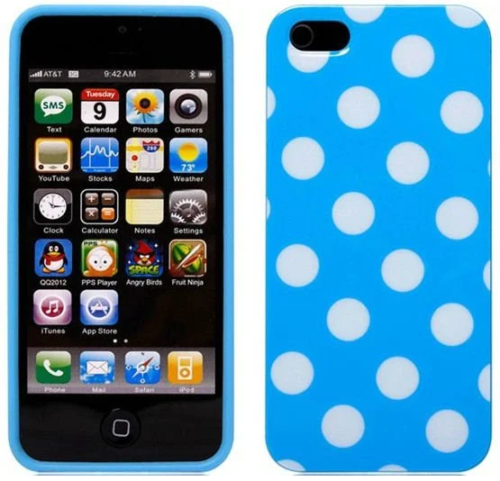 Dots gummi cover til iPhone 5/5S/SE. Blå/hvid. Dots gummi cover til iPhone 5/5S/SE. Blå/hvid. - Billede 2