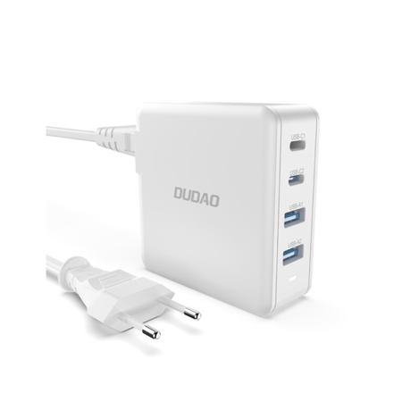 Dudao A100EU 100W USB oplader. 4 porte–2xUSB-C+2xUSB-A. Hvid