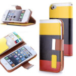 Læder cover m kreditkortholder til iPhone 4/4S.Gul/Sort/Brun. Mobil, PC og tablet tilbehør