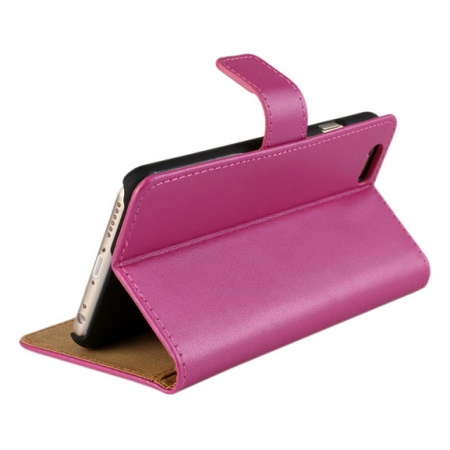 Billede af iPhone 6/6S læder cover & stander m kreditkortholder. Hot pink.