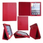 Lædertaske /-holder til iPad 2/iPad 3/iPad 4. Rød. Mobil, PC og tablet tilbehør