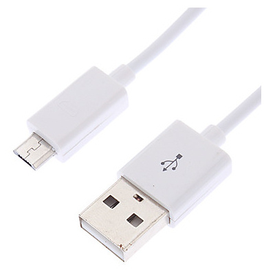 MICRO-USB / USB Datakabel. 1 m. Hvid.