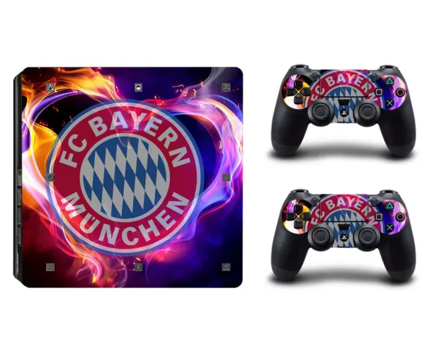 PS4 Slim skin til konsol og to controllere.Bayern-logo i flammer PS4 Slim skin til konsol og to controllere.Bayern-logo i flammer