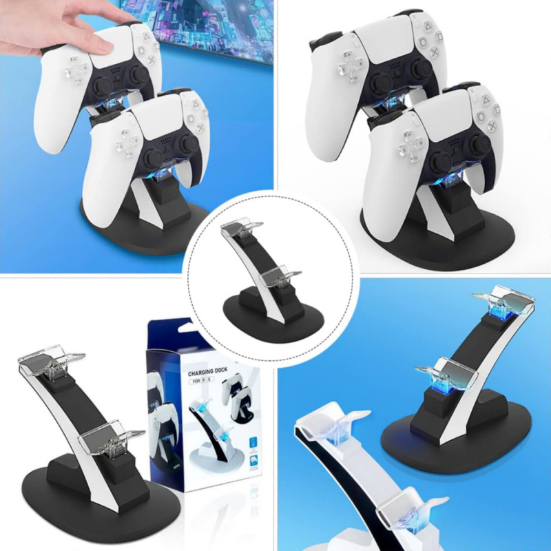 Playstation 5 Controller dual charger. Bluelight Charging Dock. Sort. Playstation 5 Controller dual charger. Bluelight Charging Dock. Sort. - Image 6