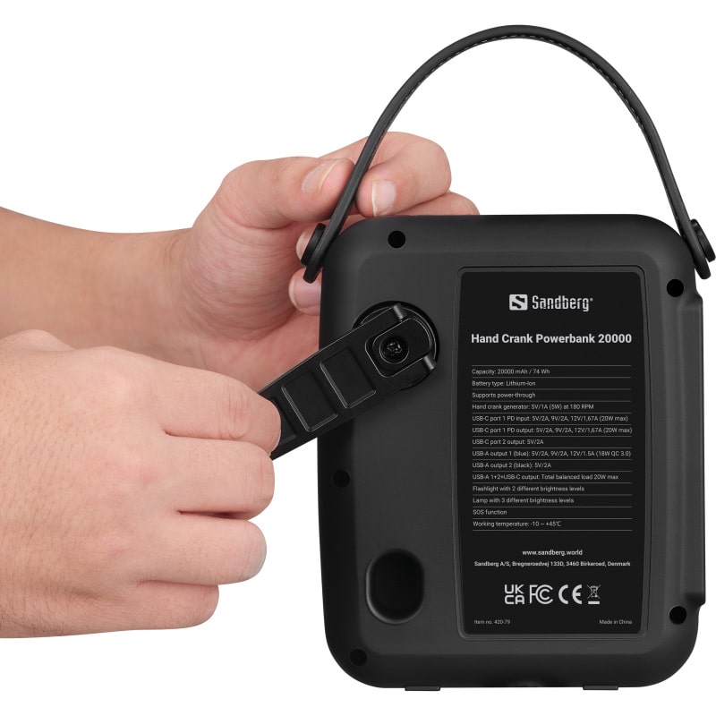 Sandberg Hand Crank Powerbank 20000. Nødgenerator, LED-lampe og lommelygte. Sandberg Hand Crank Powerbank 20000. Nødgenerator, LED-lampe og lommelygte. - Image 5