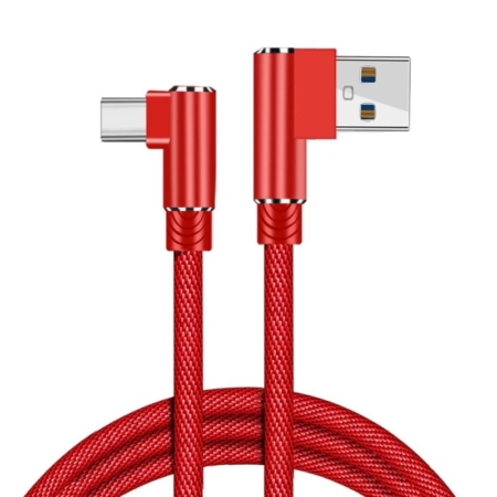 Flettet USB-C til USB-A kabel. Han-Han. Vinklet. 2m. Rød.