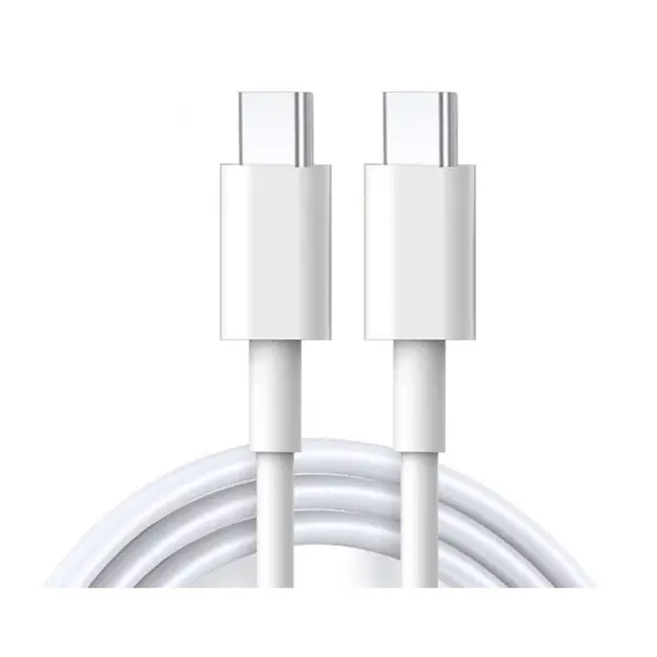 USB-C til USB-C opladekabel. 60W hurtigopladerkabel. Hvid.