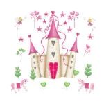 Sød wallsticker med et slot, hjerter og heste. 90x88cm. Mobil, PC og tablet tilbehør