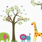 Farverig wallsticker med dyrene fra ZOO. Mobil, PC og tablet tilbehør